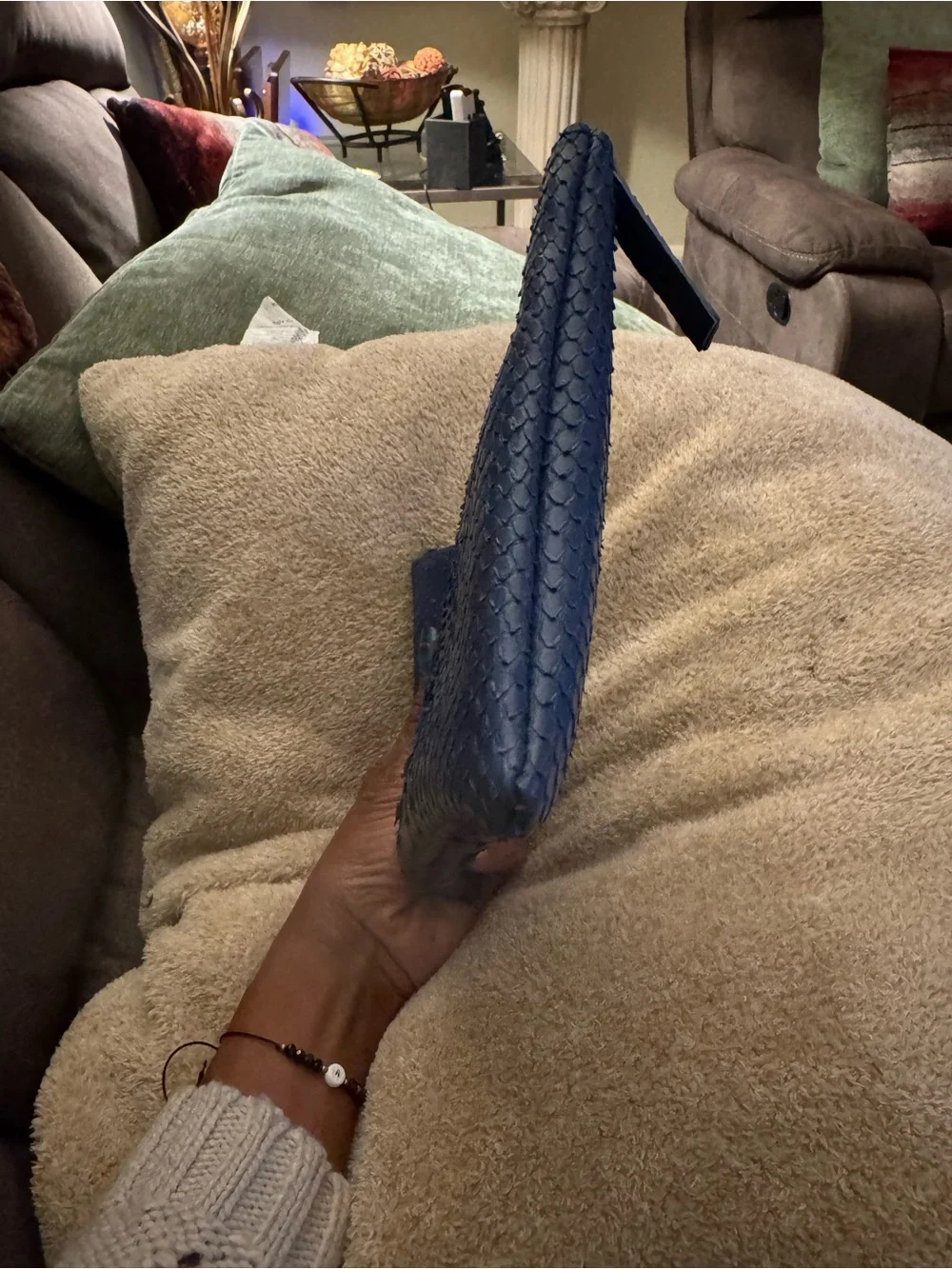 NWT Artifact Eight Blue Faux Python Large Zip Clutch Wristlet w/ Dust Bag